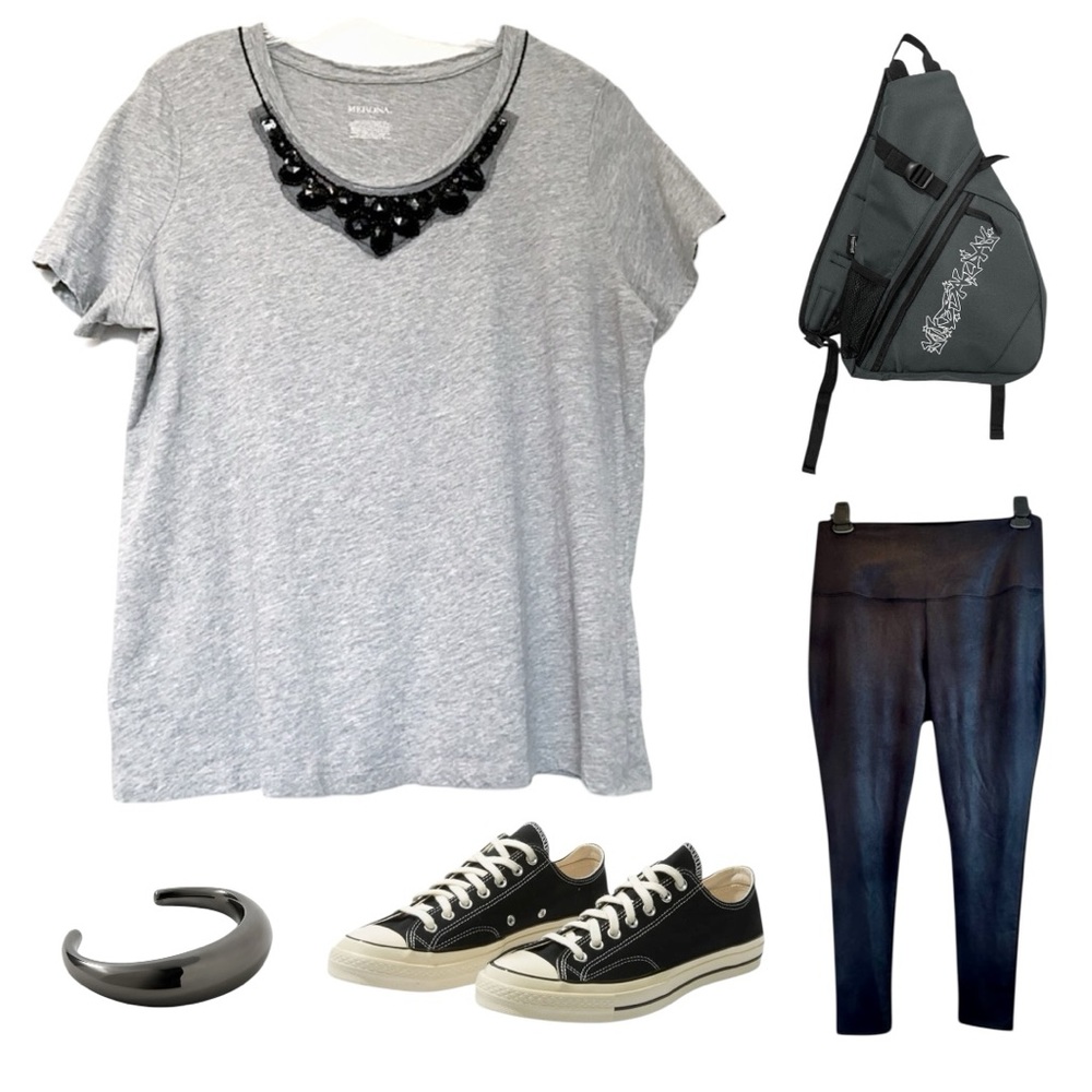 MERONA Size 1X Heather Gray | Glitzy Faux Gem Embellished T-Shirt